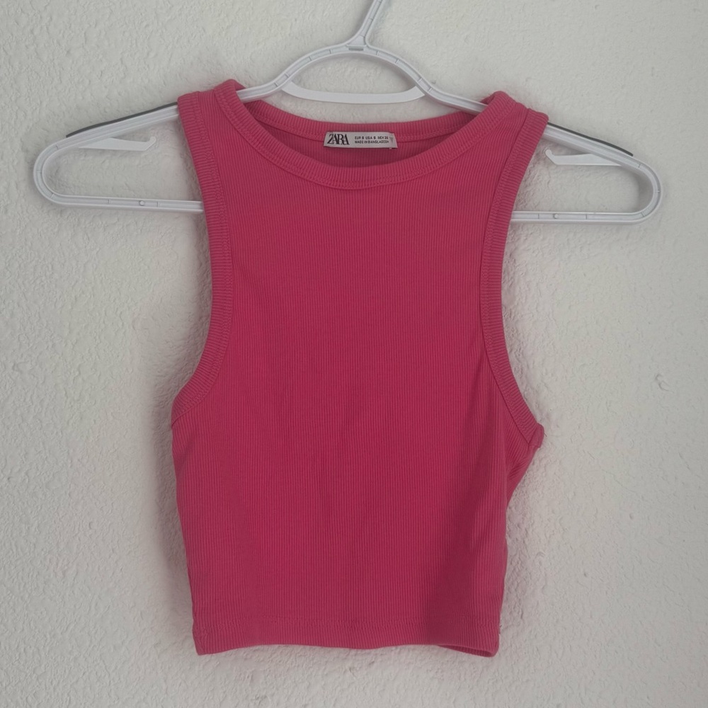 Zara bubblegum pink cropped ribbed basic tank top size S